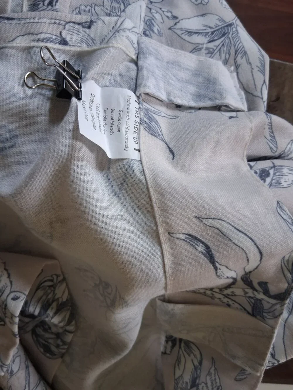 Grey Background with Blue/White Floral 50W x 95L UNLINED Linen Blend Drapes